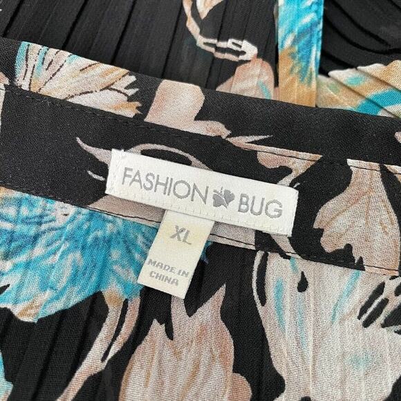 Fashion Bug Size XL Pleated Crinkle Semi Sheer Top Y2K Dark Floral Romantic Goth - Picture 6 of 10